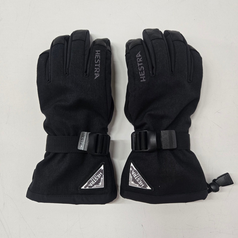 Hestra Mens Powder Gauntlet Gloves Sz 7 Black 5‎ Finger Leather Ski Snowboard